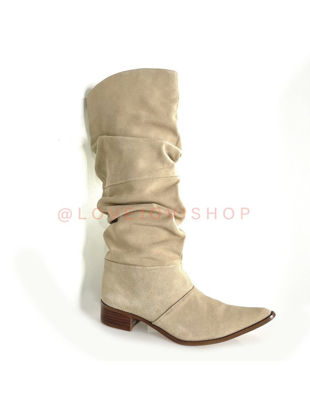 Bohemian Western | Cream Suede Slouch Boots | Knee High Cowgirl | Neutral 8.5